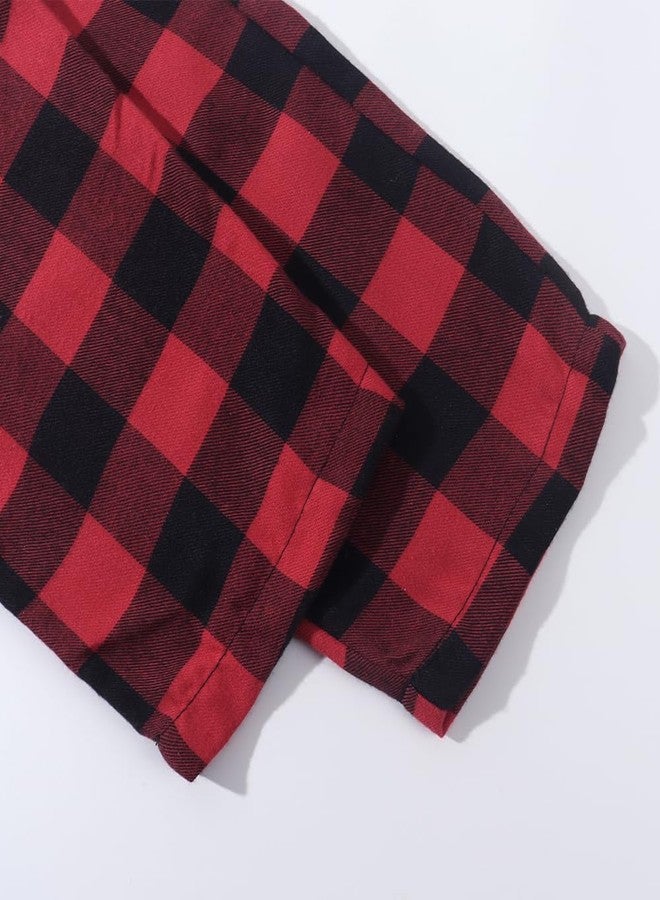 Spring&Gege Boys Soft Plaid Pajamas Pants Flannel PJ Pants Lounge Long Bottoms, Black and Red, 9-10Years - Image 5